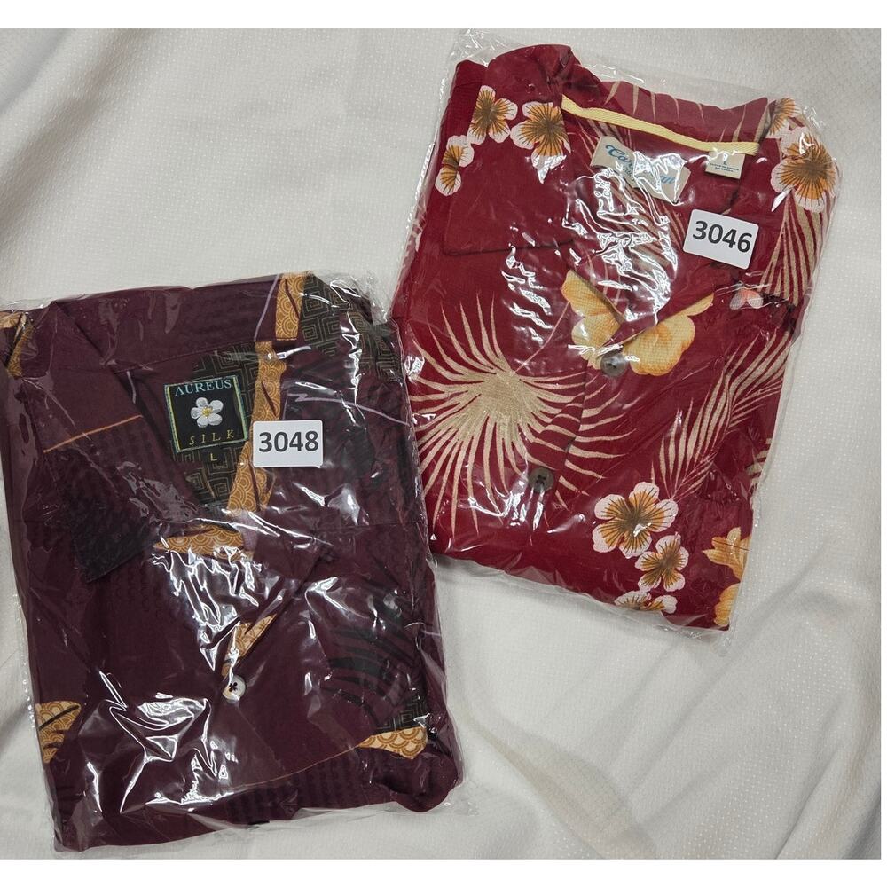FREE SHIPPING 2 Aloha Shirts Large Red 1 Aureus Silk and 1 Caribbean Silk Blend